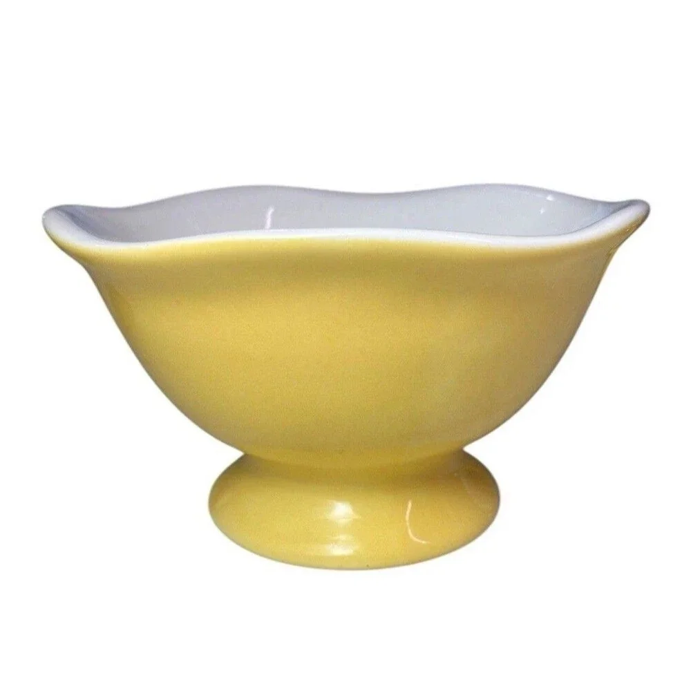 Target Home Yellow Footed Bowl Scalloped Rim Ceramic Pastel Pedestal Dish￼